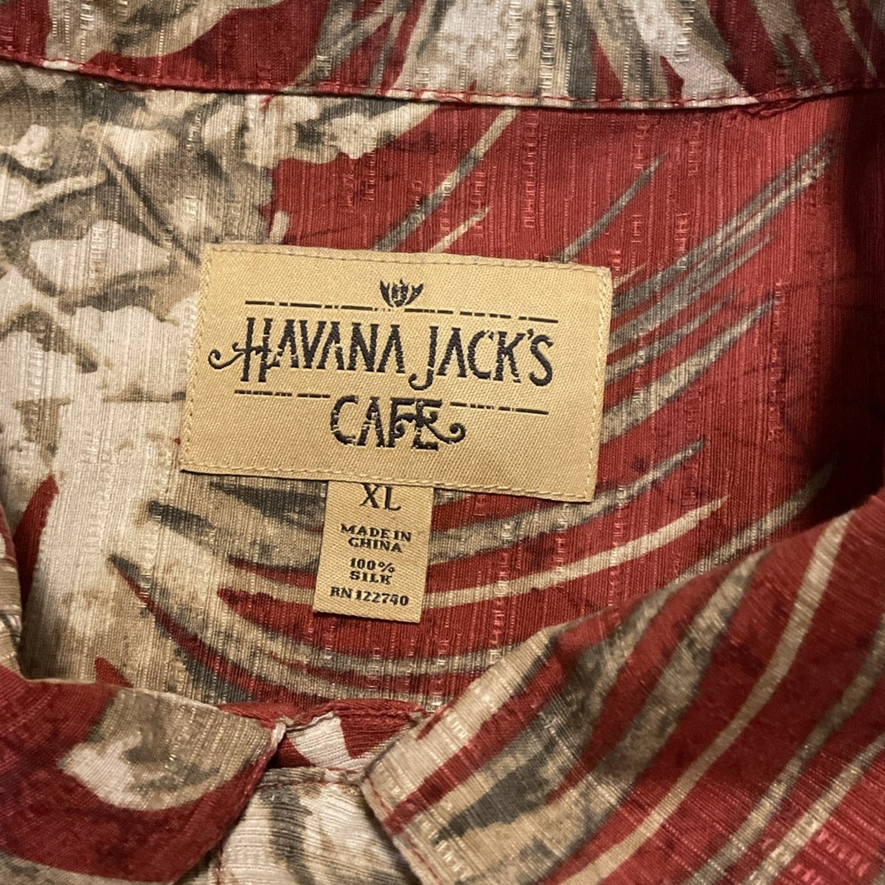 Havana Jack’s Cafe Men’s Red Floral Hawaiian Silk Shirt Red Resortwear - Picture 5 of 7